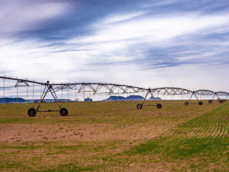 Irrigation system in an open field.