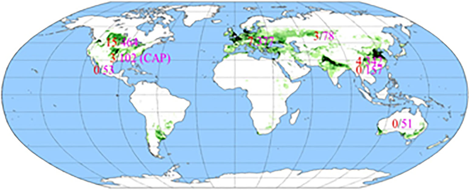 A world map showing 15/464, 3/102 (CAP), 0/53, 7/317, 4/342, 0/157 and 0/51.